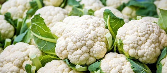 Sticker - cauliflower group in detail as a background from a market new harvest organic vegetables. Creative banner. Copyspace image