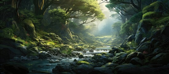 Poster - the deep green forest. Creative banner. Copyspace image