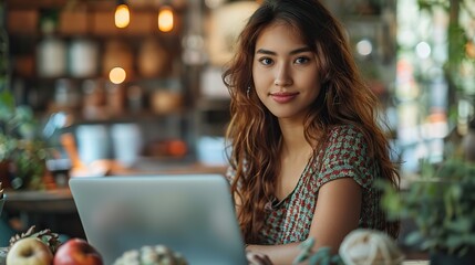 Poster - finance and a woman at the office with a laptop for debt budgeting taxes and remote job accounting freelance and female internet for savings review or analysis .stock illustration