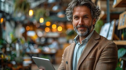 Poster - professional businessman using tablet computer at office. stock image