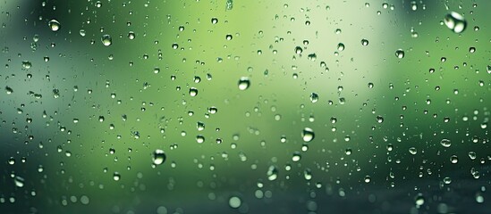 Aufkleber - Rain drops on glass with green background. Creative banner. Copyspace image