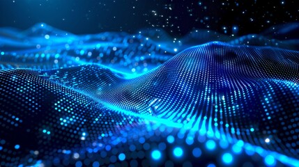 Aufkleber - Abstract digital waves in blue hues, representing futuristic technology and data flow. Ideal for tech backgrounds. AI-generated imagery. AI
