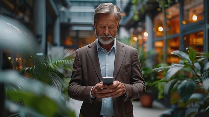 Poster - at the office a businessman is using his smartphone and text message on phone .stock photo
