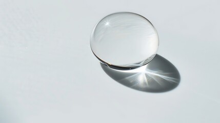 Wall Mural - Clear water drop, high detail, casting a shadow on white background.