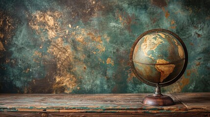 Poster - globe on wooden table and space for text .stock illustration