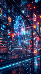 Poster - Futuristic Data Visualization on Interconnected Digital Screens Artificial Intelligence and Technology Concept