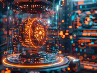 Poster - Futuristic Quantum Computer in a High Tech Research Lab with Glowing Elements and Technology Concept