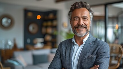Wall Mural - portrait of a smiling businessman happy male executive company owner corporate manager leader in office headshot close up portrait. stock image