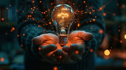 Poster - innovation concept new idea concept with innovation and inspiration hands holding a light bulb medical technology digital healthcare .stock illustration