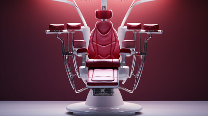 Modern Dental Chair with Human Teeth in Medical Background - 3D Illustration of Dentistry Equipment and Oral Health Concept