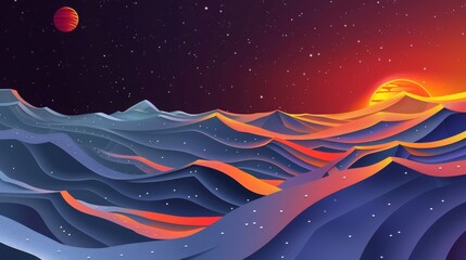 Wall Mural - A desert with a red sun in the sky