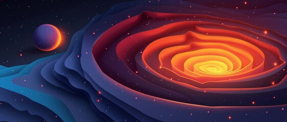 Wall Mural - A colorful, abstract space scene with a large, orange