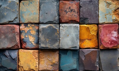 Wall Mural - Abstract background texture made of colored stone tiles.