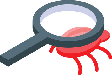 Poster - 3d isometric view of a magnifying glass inspecting a red liquid drop, symbolizing analysis