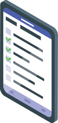 Poster - Isometric illustration depicting a checklist with green checkmarks on a stylized tablet
