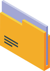 Poster - Isometric digital illustration of a bright orange file folder on a white background