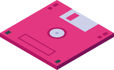 Poster - Isometric illustration of an iconic pink floppy disk, symbolizing retro technology