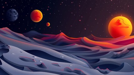 Wall Mural - A painting of a desert with three planets in the sky