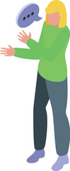 Poster - Illustrated woman interacts with a floating speech bubble, depicting online communication