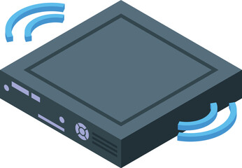 Poster - Isometric view of a modern wireless router with signal waves, isolated on a white background