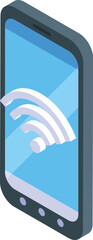 Poster - Isometric illustration of a smartphone displaying a wifi signal, symbolizing wireless connectivity