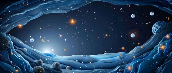 Wall Mural - A blue background with stars and a space scene