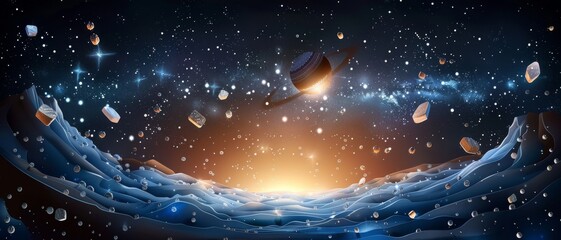 Wall Mural - A space scene with a large planet in the middle