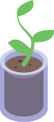 Poster - Isometric graphic of a sprouting plant in a pot, symbolizing growth and new beginnings