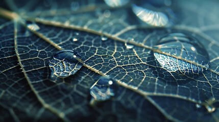 Wall Mural - Close-up of raindrop resting on intricate leaf skeleton, captured in HD.