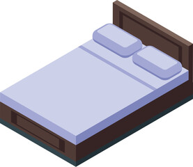Sticker - Digital isometric illustration of a wooden bed with white bedding and two pillows