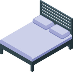 Poster - Isometric double bed vector illustration for modern bedroom furniture with pillows and headboard. Creating a cozy and comfortable sleep and relaxation space