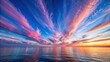 © guntapong - Pink-tinted cirrus clouds at dusk above a serene blue ocean , pink, cirrus clouds, dusk, serene, blue ocean, tranquil, peaceful, nature, scenic, beautiful, sky, water, reflection, calm