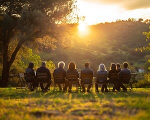 Supportive Community Gathering in Serene Natural Setting