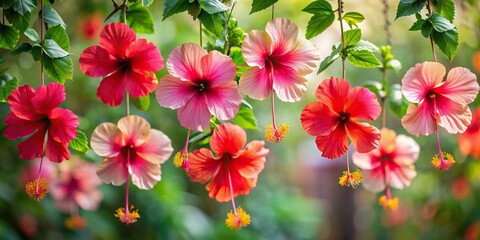 Pack of hibiscus flowers hanging on background, hibiscus, flowers, pack, hanging,background, nature, tropical, red, vibrant, petals, fresh, decoration, summer, botanical, colorful, petals