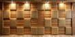 © artsakon - Wooden wall background with board panel pattern and brown acoustic panels, illuminated by diffused window light , wooden, wall, background, board, panel, pattern, brown, acoustic, panels