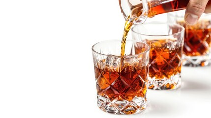 Wall Mural - classic alcoholic cocktail with shots, vodka and liquor isolated on white background,Whiskey with cola and ice cubes in glass isolated on white background
