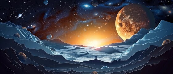 Wall Mural - A beautiful space scene with a large planet