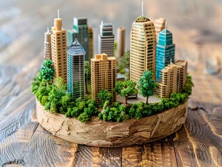 Miniature Sustainable Urban Development Roundtable on Wooden Table