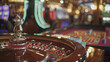 © Kiron - A close-up shot of a roulette wheel spinning in a busy casino, with colorful chips and focused players in the background. Ai generated