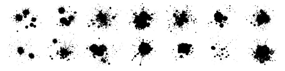 Poster - stain set. black ink splashes and drops set.