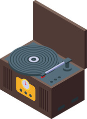 Canvas Print - Detailed isometric illustration of a vintage record player in a classic style, suitable for design themes