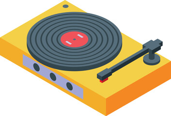 Poster - Colorful isometric illustration of a vintage vinyl record player with details
