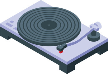 Canvas Print - Vintage isometric vinyl turntable illustration with retro style and analog sound for dj equipment and music graphic design collection