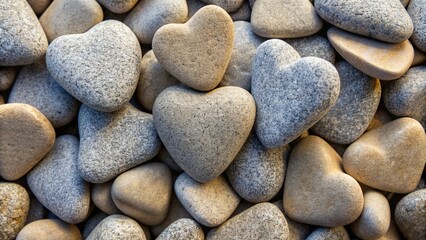 Wall Mural - Close up of heart shaped stones in a pile , love, romance, nature, rocks, symbol, heart, Valentine's Day, emotions, sentimental, minerals, affection, outdoors, geology, close up, texture