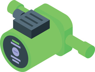 Poster - Detailed isometric illustration of a green electric motor icon on a white background