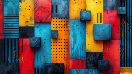 Poster - A detailed painting featuring a multicolored abstract design that is vibrant and dynamic, showcasing a range of hues and shapes.
