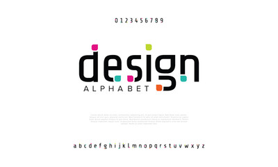 Wall Mural - Creative alphabet, rainbow colors, modern geometric font. Bright colorful type for futuristic or kid logo, headline, lettering and typography. Trendy style letters, vector typographic design.