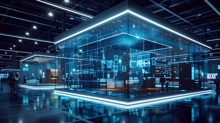 Poster - virtual trade show booth showcasing innovative tech products to global customers in a technology net