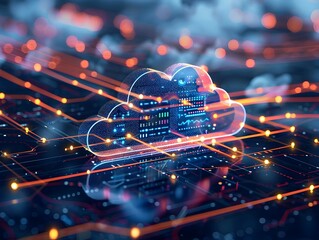 Poster - futuristic abstract representation of cloud computing services and digital transformation