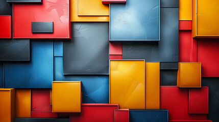 Poster - Multicolored geometric shapes in a lively abstract painting with squares and rectangles.